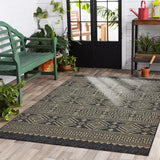 8’ x 10’ Black Geometric Indoor Outdoor Area Rug