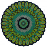 Round Green Peacock Feather Area Rug