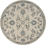 5’ Round Beige and Blue Filigree Area Rug