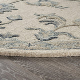 5’ Round Beige and Blue Filigree Area Rug