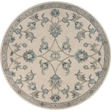 7’ Round Beige and Blue Filigree Area Rug