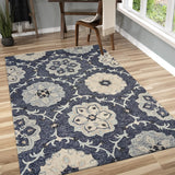 7’ x 9’ Gray Floral Trellis Area Rug