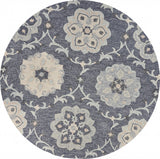 7’ Round Gray Floral Trellis Area Rug