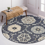 7’ Round Gray Floral Trellis Area Rug