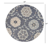 7’ Round Gray Floral Trellis Area Rug