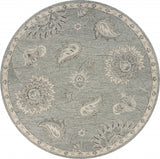 7’ Round Light Gray Floral Area Rug