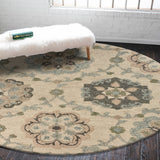 7’ Round Ivory Intricate Floral Area Rug