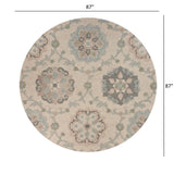 7’ Round Ivory Intricate Floral Area Rug