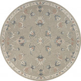 7’ Round Sage and Cream Filigree Area Rug