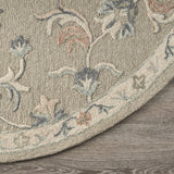 7’ Round Sage and Cream Filigree Area Rug