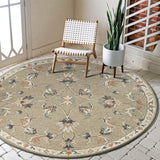 7’ Round Sage and Cream Filigree Area Rug