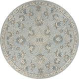 5’ Round Blue and Cream Filigree Area Rug