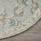 5’ Round Blue and Cream Filigree Area Rug