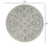 7’ Round Blue and Cream Filigree Area Rug