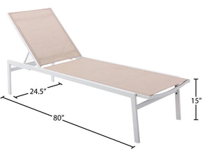 Santorini Waterproof Mesh Fabric / Aluminum Contemporary Beige Resilient Mesh Waterproof Fabric Outdoor Patio Aluminum Mesh Chaise Lounge Chair - 24.5" W x 80" D x 15" H