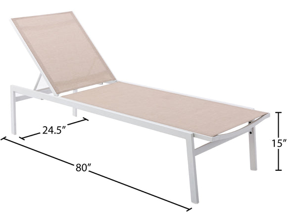 Santorini Waterproof Mesh Fabric / Aluminum Contemporary Beige Resilient Mesh Waterproof Fabric Outdoor Patio Aluminum Mesh Chaise Lounge Chair - 24.5" W x 80" D x 15" H