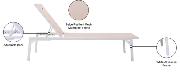 Santorini Waterproof Mesh Fabric / Aluminum Contemporary Beige Resilient Mesh Waterproof Fabric Outdoor Patio Aluminum Mesh Chaise Lounge Chair - 24.5" W x 80" D x 15" H