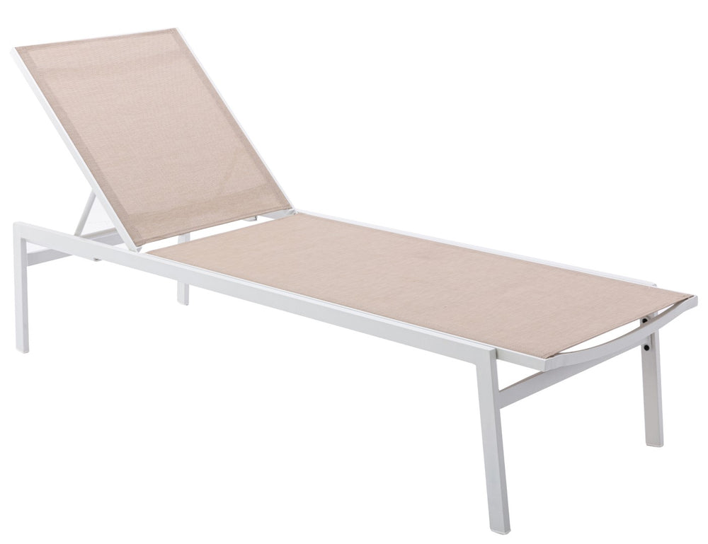 Santorini Waterproof Mesh Fabric / Aluminum Contemporary Beige Resilient Mesh Waterproof Fabric Outdoor Patio Aluminum Mesh Chaise Lounge Chair - 24.5" W x 80" D x 15" H