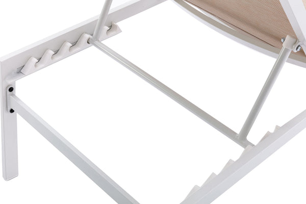 Santorini Waterproof Mesh Fabric / Aluminum Contemporary Beige Resilient Mesh Waterproof Fabric Outdoor Patio Aluminum Mesh Chaise Lounge Chair - 24.5" W x 80" D x 15" H