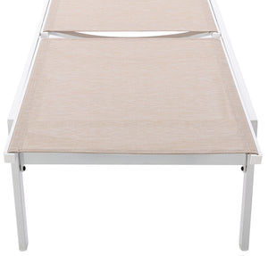 Santorini Waterproof Mesh Fabric / Aluminum Contemporary Beige Resilient Mesh Waterproof Fabric Outdoor Patio Aluminum Mesh Chaise Lounge Chair - 24.5" W x 80" D x 15" H