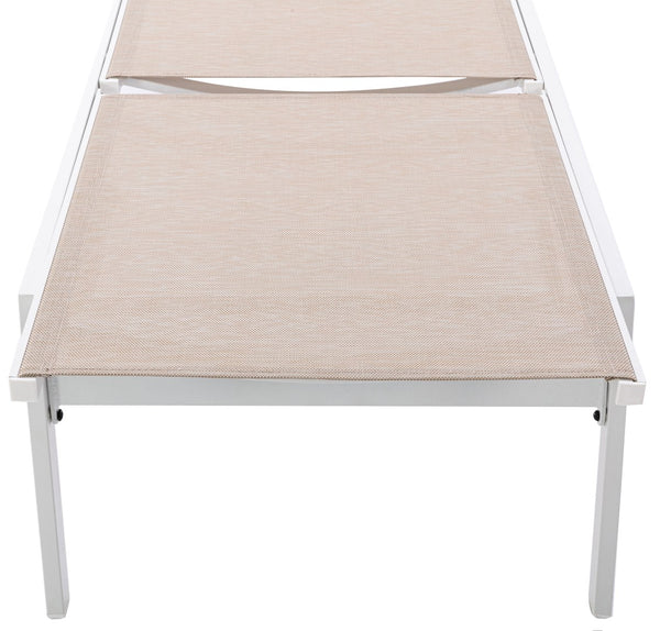 Santorini Waterproof Mesh Fabric / Aluminum Contemporary Beige Resilient Mesh Waterproof Fabric Outdoor Patio Aluminum Mesh Chaise Lounge Chair - 24.5" W x 80" D x 15" H