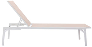 Santorini Waterproof Mesh Fabric / Aluminum Contemporary Beige Resilient Mesh Waterproof Fabric Outdoor Patio Aluminum Mesh Chaise Lounge Chair - 24.5" W x 80" D x 15" H