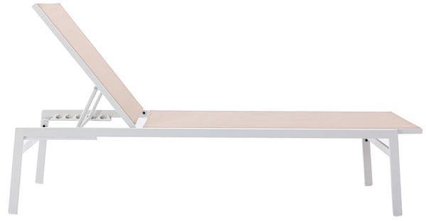 Santorini Waterproof Mesh Fabric / Aluminum Contemporary Beige Resilient Mesh Waterproof Fabric Outdoor Patio Aluminum Mesh Chaise Lounge Chair - 24.5" W x 80" D x 15" H