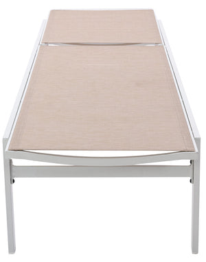 Santorini Waterproof Mesh Fabric / Aluminum Contemporary Beige Resilient Mesh Waterproof Fabric Outdoor Patio Aluminum Mesh Chaise Lounge Chair - 24.5" W x 80" D x 15" H