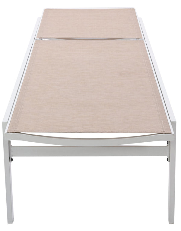 Santorini Waterproof Mesh Fabric / Aluminum Contemporary Beige Resilient Mesh Waterproof Fabric Outdoor Patio Aluminum Mesh Chaise Lounge Chair - 24.5" W x 80" D x 15" H