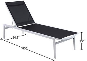 Santorini Waterproof Mesh Fabric / Aluminum Contemporary Black Resilient Mesh Waterproof Fabric Outdoor Patio Aluminum Mesh Chaise Lounge Chair - 24.5" W x 80" D x 15" H