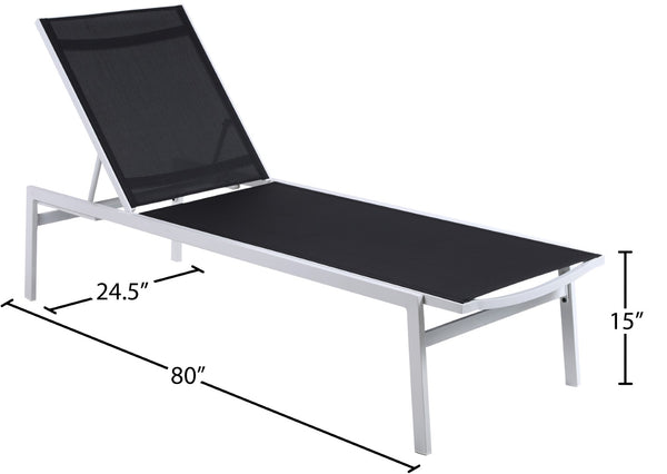 Santorini Waterproof Mesh Fabric / Aluminum Contemporary Black Resilient Mesh Waterproof Fabric Outdoor Patio Aluminum Mesh Chaise Lounge Chair - 24.5" W x 80" D x 15" H
