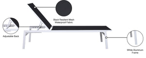 Santorini Waterproof Mesh Fabric / Aluminum Contemporary Black Resilient Mesh Waterproof Fabric Outdoor Patio Aluminum Mesh Chaise Lounge Chair - 24.5" W x 80" D x 15" H