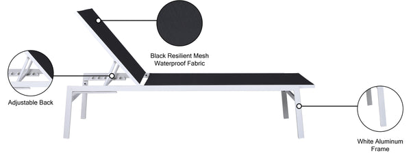 Santorini Waterproof Mesh Fabric / Aluminum Contemporary Black Resilient Mesh Waterproof Fabric Outdoor Patio Aluminum Mesh Chaise Lounge Chair - 24.5" W x 80" D x 15" H