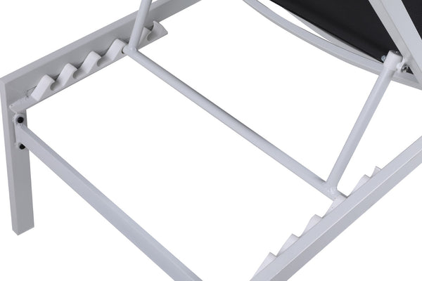 Santorini Waterproof Mesh Fabric / Aluminum Contemporary Black Resilient Mesh Waterproof Fabric Outdoor Patio Aluminum Mesh Chaise Lounge Chair - 24.5" W x 80" D x 15" H