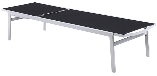 Santorini Waterproof Mesh Fabric / Aluminum Contemporary Black Resilient Mesh Waterproof Fabric Outdoor Patio Aluminum Mesh Chaise Lounge Chair - 24.5" W x 80" D x 15" H