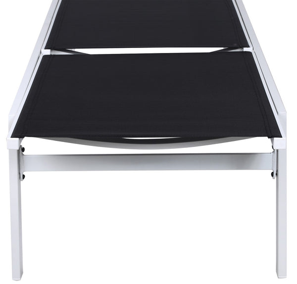 Santorini Waterproof Mesh Fabric / Aluminum Contemporary Black Resilient Mesh Waterproof Fabric Outdoor Patio Aluminum Mesh Chaise Lounge Chair - 24.5" W x 80" D x 15" H