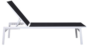 Santorini Waterproof Mesh Fabric / Aluminum Contemporary Black Resilient Mesh Waterproof Fabric Outdoor Patio Aluminum Mesh Chaise Lounge Chair - 24.5" W x 80" D x 15" H