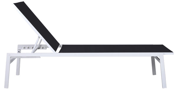 Santorini Waterproof Mesh Fabric / Aluminum Contemporary Black Resilient Mesh Waterproof Fabric Outdoor Patio Aluminum Mesh Chaise Lounge Chair - 24.5" W x 80" D x 15" H