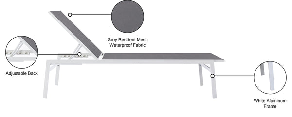 Santorini Waterproof Mesh Fabric / Aluminum Contemporary Grey Resilient Mesh Waterproof Fabric Outdoor Patio Aluminum Mesh Chaise Lounge Chair - 24.5" W x 80" D x 15" H