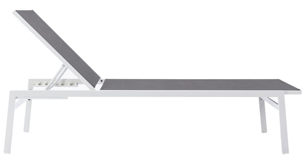 Santorini Waterproof Mesh Fabric / Aluminum Contemporary Grey Resilient Mesh Waterproof Fabric Outdoor Patio Aluminum Mesh Chaise Lounge Chair - 24.5" W x 80" D x 15" H