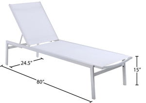 Santorini Waterproof Mesh Fabric / Aluminum Contemporary White Resilient Mesh Waterproof Fabric Outdoor Patio Aluminum Mesh Chaise Lounge Chair - 24.5" W x 80" D x 15" H