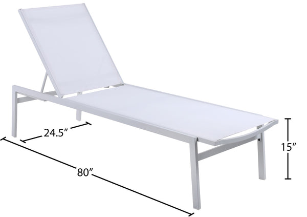 Santorini Waterproof Mesh Fabric / Aluminum Contemporary White Resilient Mesh Waterproof Fabric Outdoor Patio Aluminum Mesh Chaise Lounge Chair - 24.5" W x 80" D x 15" H