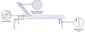 Santorini Waterproof Mesh Fabric / Aluminum Contemporary White Resilient Mesh Waterproof Fabric Outdoor Patio Aluminum Mesh Chaise Lounge Chair - 24.5" W x 80" D x 15" H