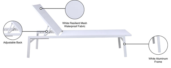 Santorini Waterproof Mesh Fabric / Aluminum Contemporary White Resilient Mesh Waterproof Fabric Outdoor Patio Aluminum Mesh Chaise Lounge Chair - 24.5" W x 80" D x 15" H