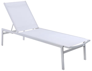 Santorini Waterproof Mesh Fabric / Aluminum Contemporary White Resilient Mesh Waterproof Fabric Outdoor Patio Aluminum Mesh Chaise Lounge Chair - 24.5" W x 80" D x 15" H