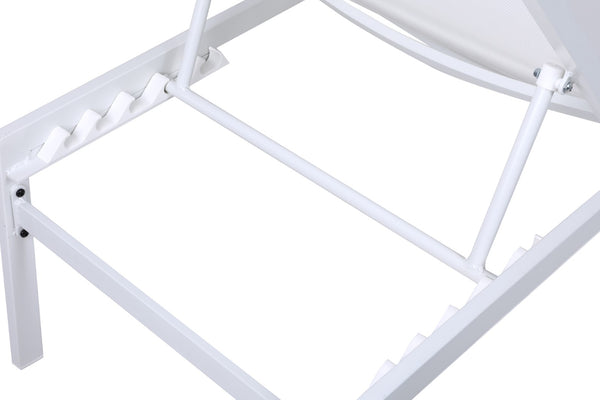 Santorini Waterproof Mesh Fabric / Aluminum Contemporary White Resilient Mesh Waterproof Fabric Outdoor Patio Aluminum Mesh Chaise Lounge Chair - 24.5" W x 80" D x 15" H