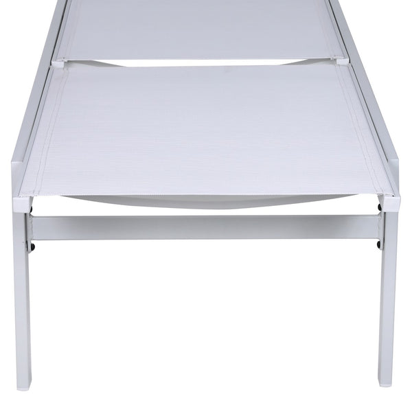 Santorini Waterproof Mesh Fabric / Aluminum Contemporary White Resilient Mesh Waterproof Fabric Outdoor Patio Aluminum Mesh Chaise Lounge Chair - 24.5" W x 80" D x 15" H