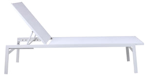 Santorini Waterproof Mesh Fabric / Aluminum Contemporary White Resilient Mesh Waterproof Fabric Outdoor Patio Aluminum Mesh Chaise Lounge Chair - 24.5" W x 80" D x 15" H