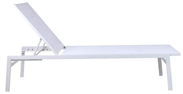 Santorini Waterproof Mesh Fabric / Aluminum Contemporary White Resilient Mesh Waterproof Fabric Outdoor Patio Aluminum Mesh Chaise Lounge Chair - 24.5" W x 80" D x 15" H