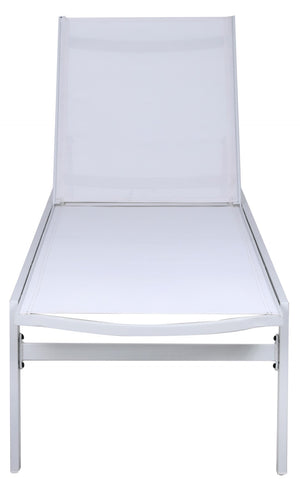 Santorini Waterproof Mesh Fabric / Aluminum Contemporary White Resilient Mesh Waterproof Fabric Outdoor Patio Aluminum Mesh Chaise Lounge Chair - 24.5" W x 80" D x 15" H